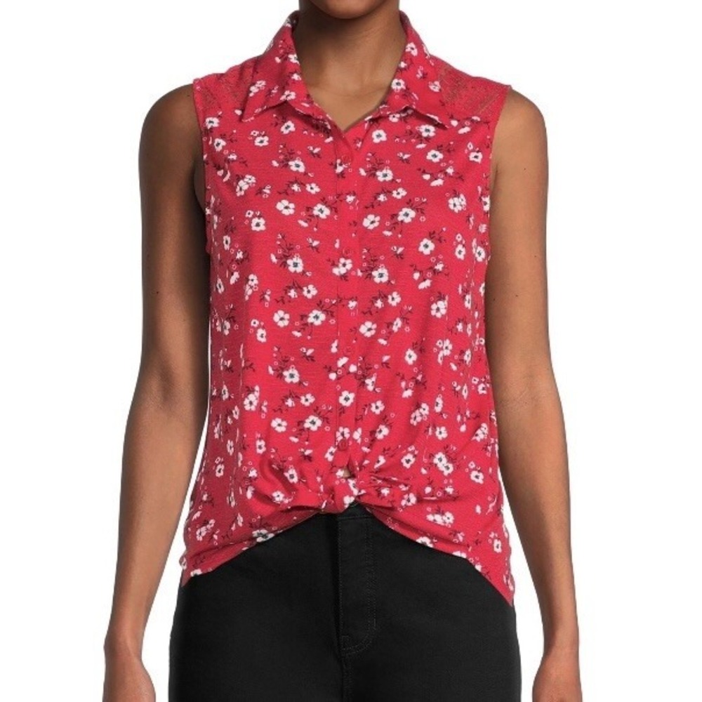 No Boundaries Juniors Sleeveless Tie Front Top XS 1 Red New with Tags Floral